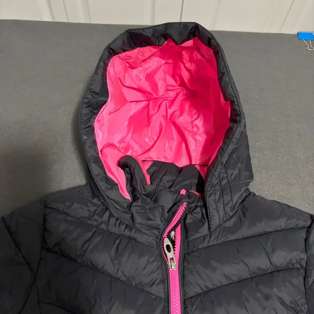 Spyder Puffer Parka Jacket Boy Girl M 10-12 Black Pink Hood Long Warm Ski Snow